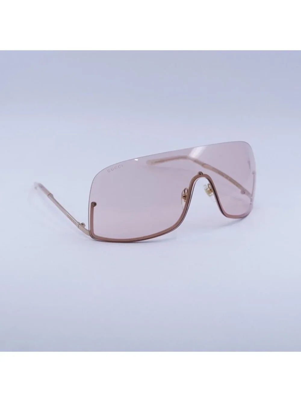Gucci GG1560S 004 Sunglasses Rose Gold Shield Frame, Pink Lenses